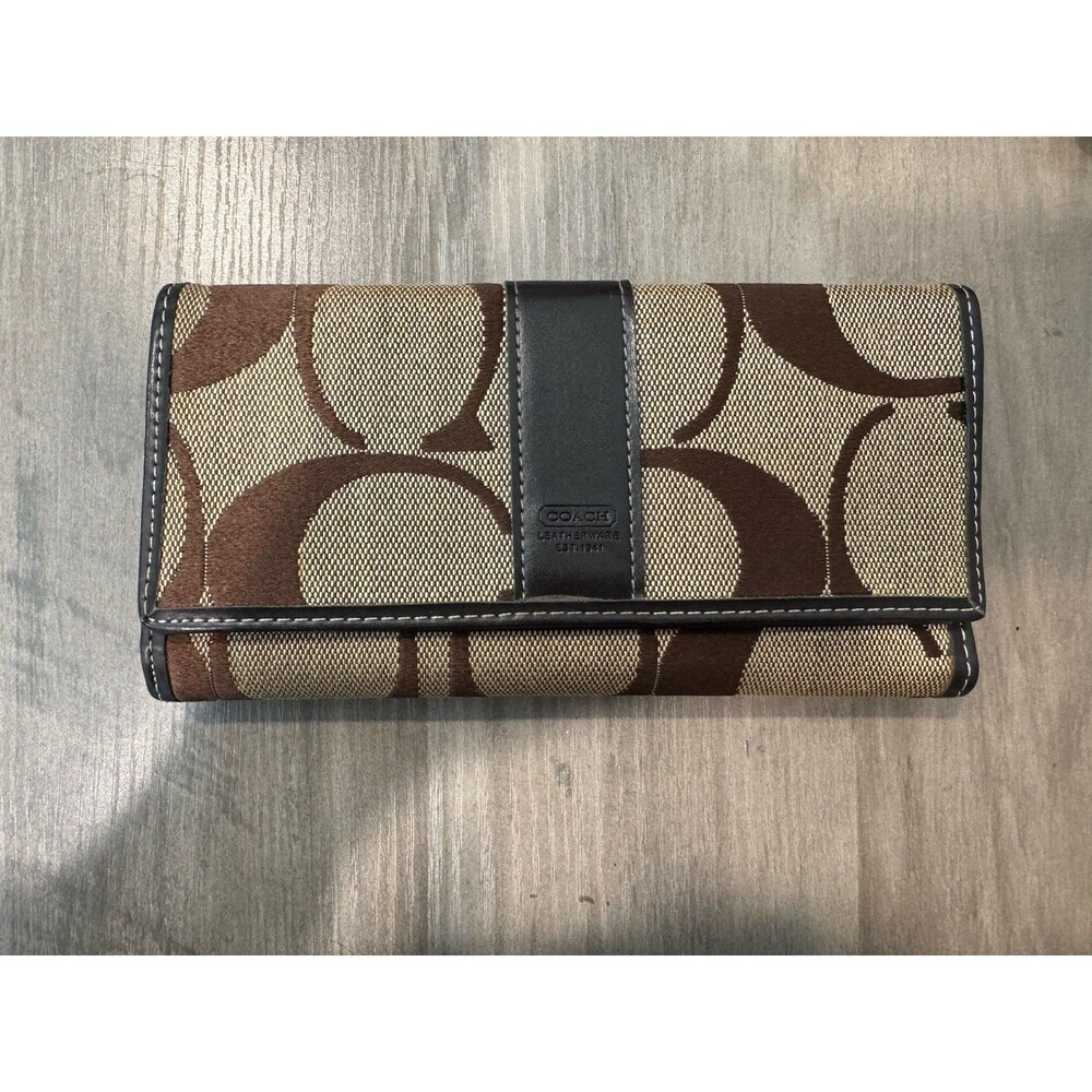 Coach Monogram Leather Signature Canvas Envelope Wallet Brown&‎ Tan Size 9x5